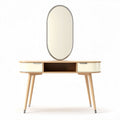 Wooden vanity table with oval mirror and storage drawers 100 x 40 x 75cm
