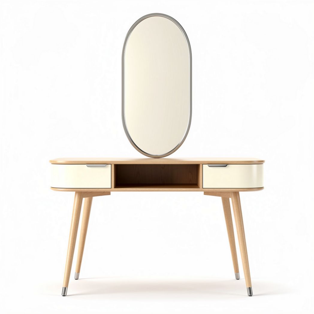 Wooden vanity table with oval mirror and storage drawers 100 x 40 x 75cm