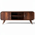 Walnut wood TV stand with two cabinets and open shelf 150 x 40 x 50cm