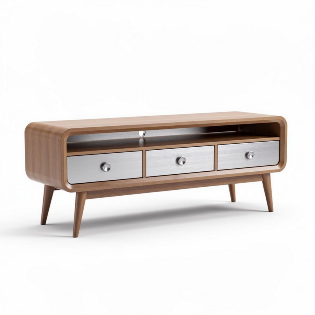 Wooden tv stand with three drawers and open shelf for modern decor 120 x 40 x 45cm
