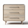 Wooden nightstand with three drawers in natural finish and sleek handles 45 x 40 x 30cm