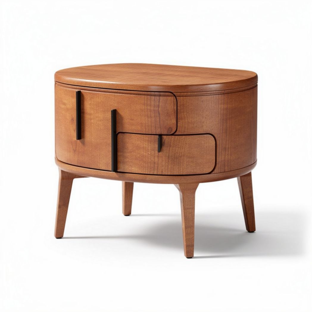 Wooden side table with curved design and storage compartment 60 x 45 x 45cm