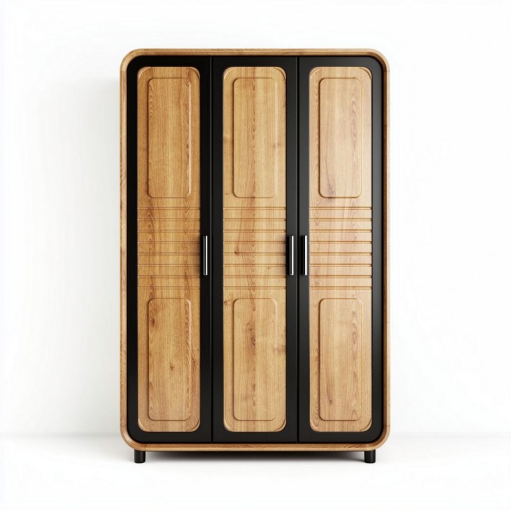 Three-door wardrobe with wooden and black finish 160 x 100 x 50cm
