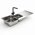 Stainless steel double bowl kitchen sink with drainboard and black faucet 80 x 50 x 20cm