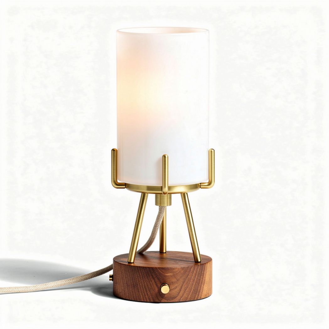 Wooden base table lamp with glass shade and brass accents 20 x 20 x 40cm