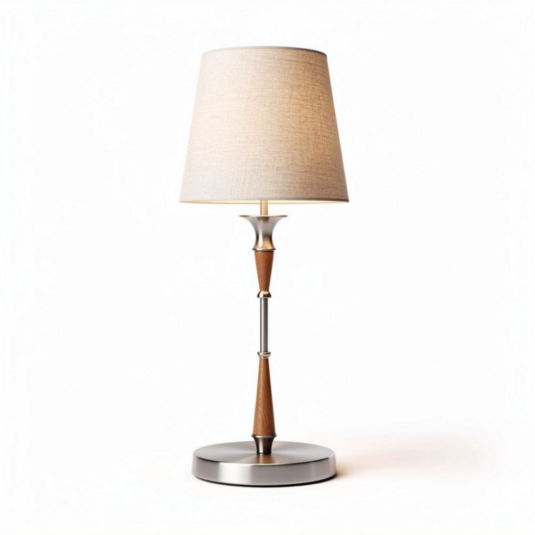 Table lamp with fabric shade wood and metal base 30 x 30 x 60cm