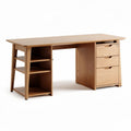 Wooden office desk with storage shelves and drawers 150 x 75 x 75cm natural finish