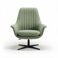 Swivel armchair in green fabric with vertical stitching and black base