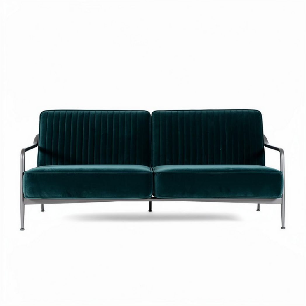Velvet two-seater sofa with ribbed design in teal color 150 x 75 x 80cm