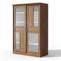 Wooden storage cabinet with glass doors and shelves 80 x 40 x 180cm