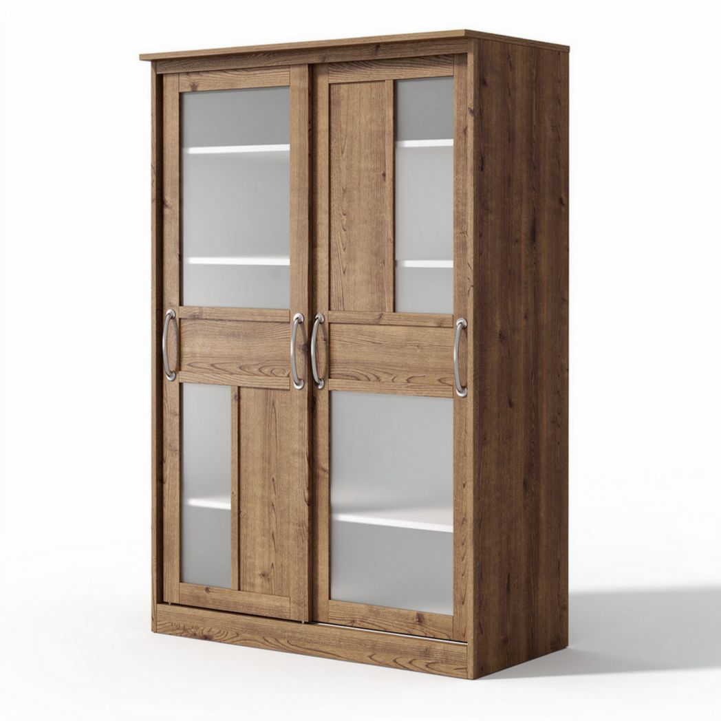Wooden storage cabinet with glass doors and shelves 80 x 40 x 180cm