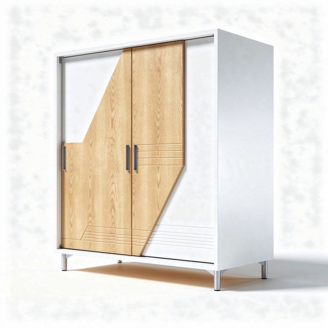 Modern wooden wardrobe with sliding doors and minimalist design 90 x 120 x 40cm