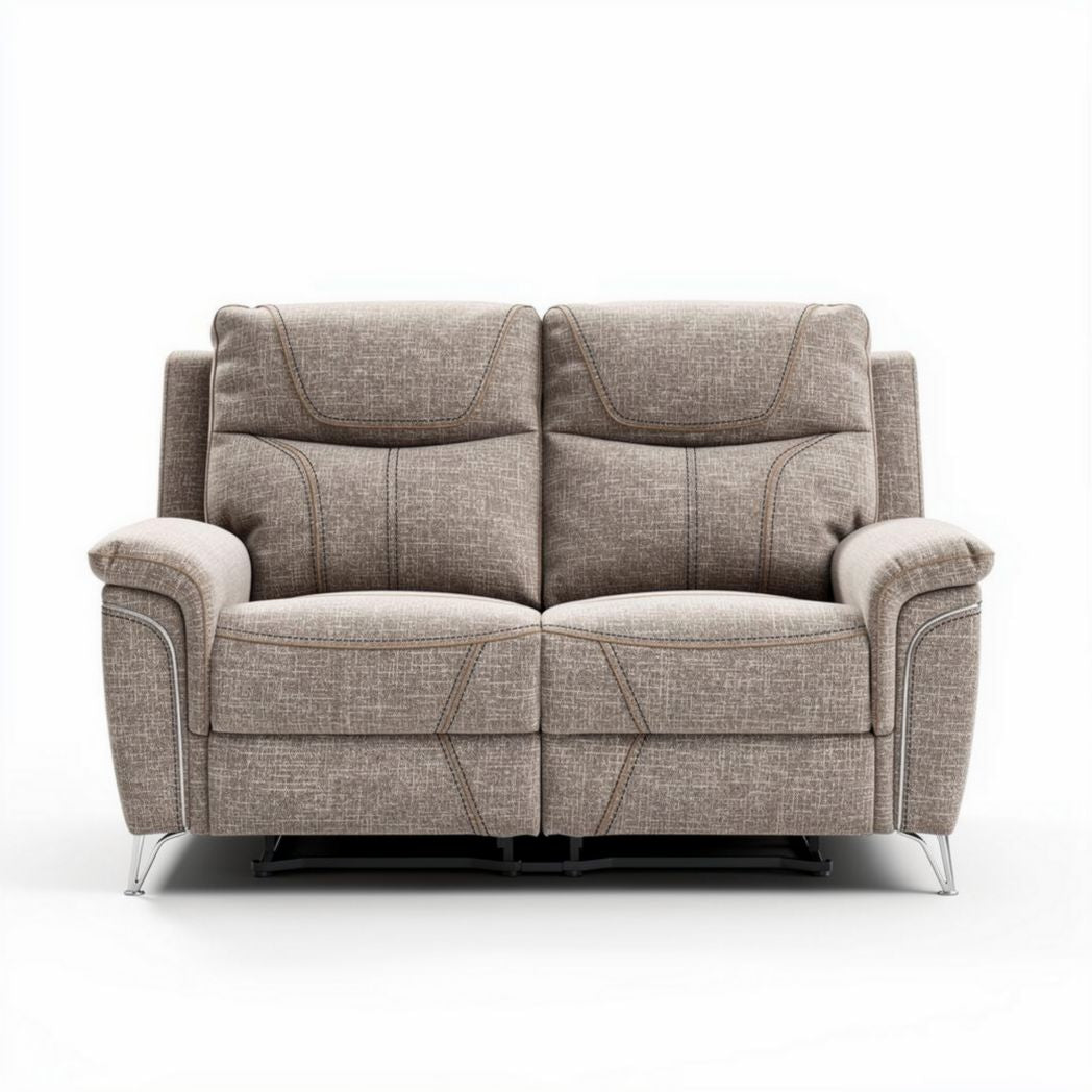 Reclining loveseat sofa in light brown fabric with metal legs 160 x 90 x 100cm